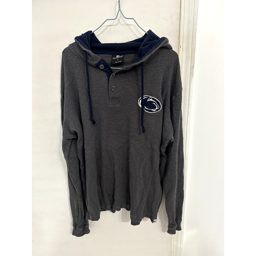 Penn State Grey Waffle Knit Hoodie Quarter Button Size L